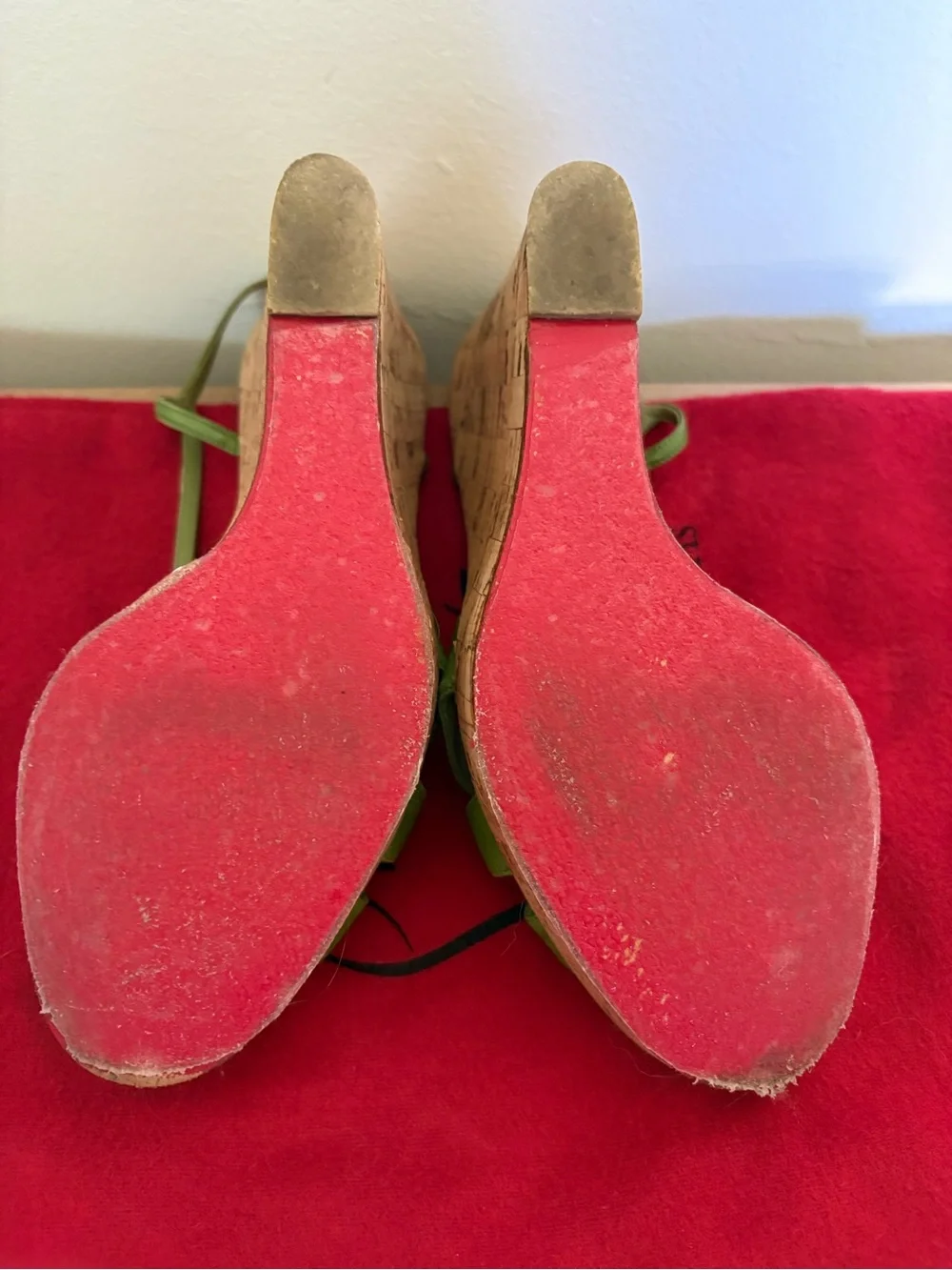 Christian Louboutin Green Cork Wedge Sandals